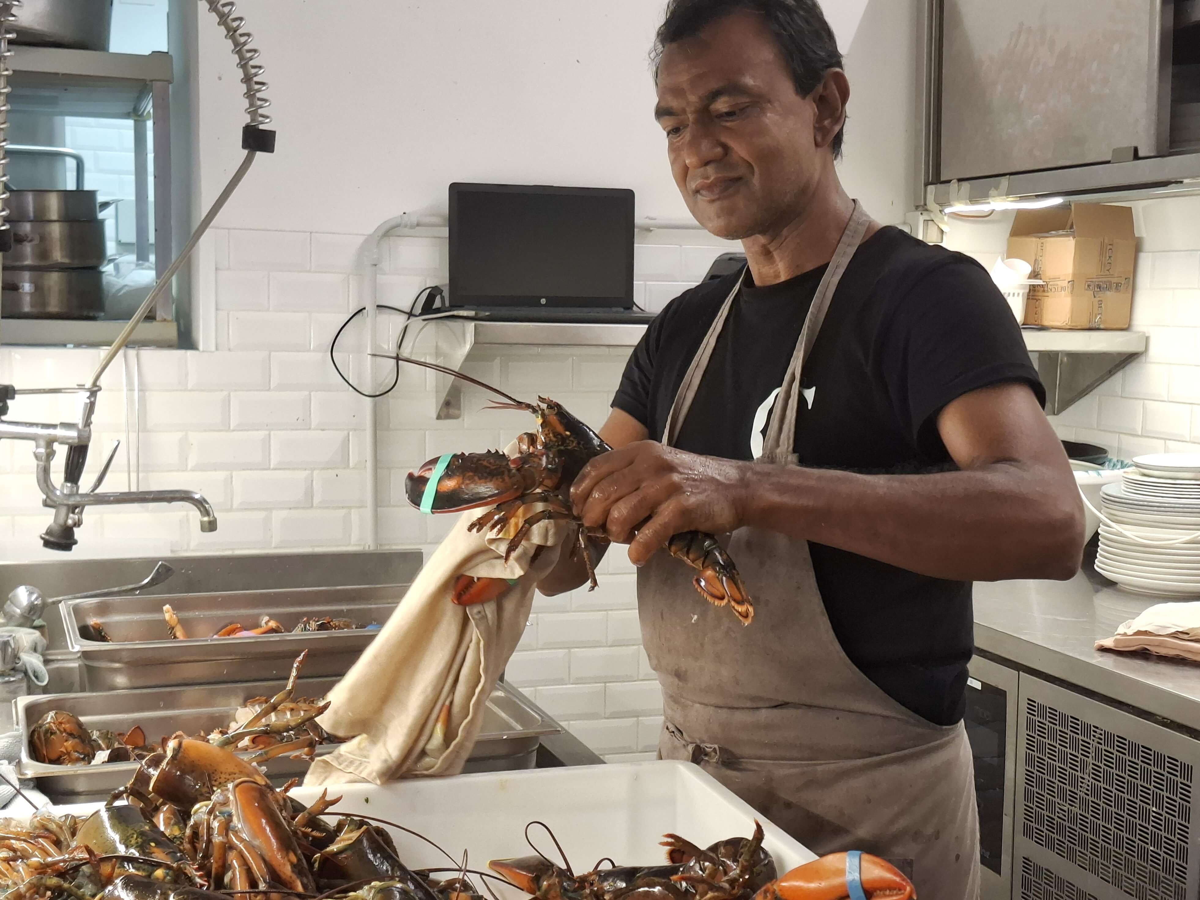 Restaurantküche mit Lobster im Angebot